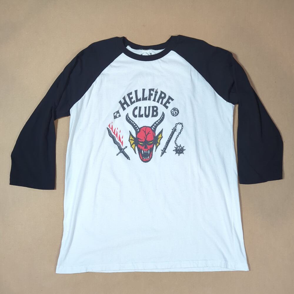 Stranger Things Hellfire Club Netflix Raglan Shirt XL Black White